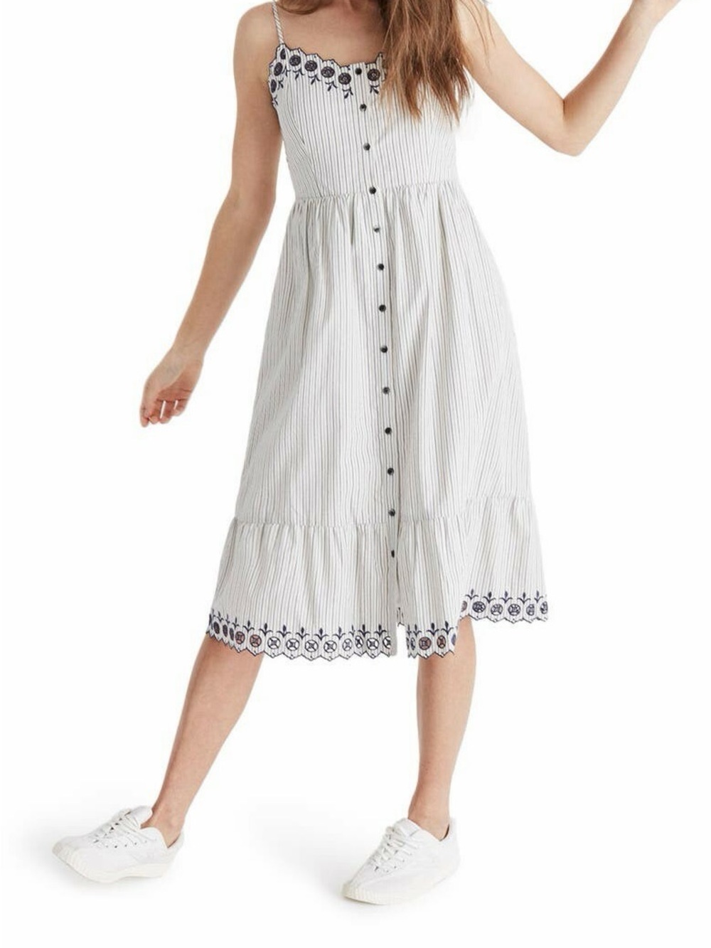 Madewell Blue/White Jardin Embroidered Midi Dress (Small)